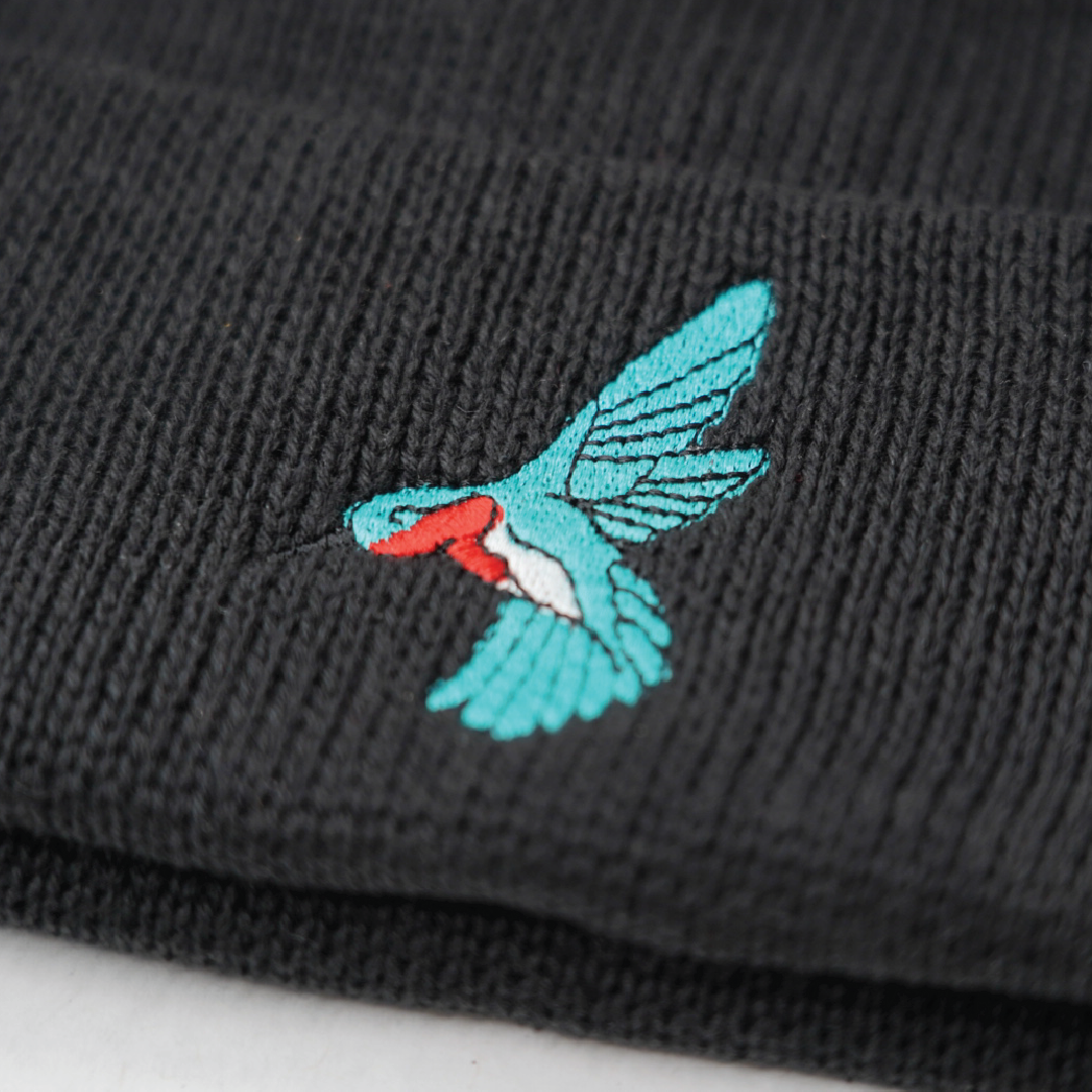 KNIT CUFFED HUMMINGBIRD LOGO COTTON BEANIE