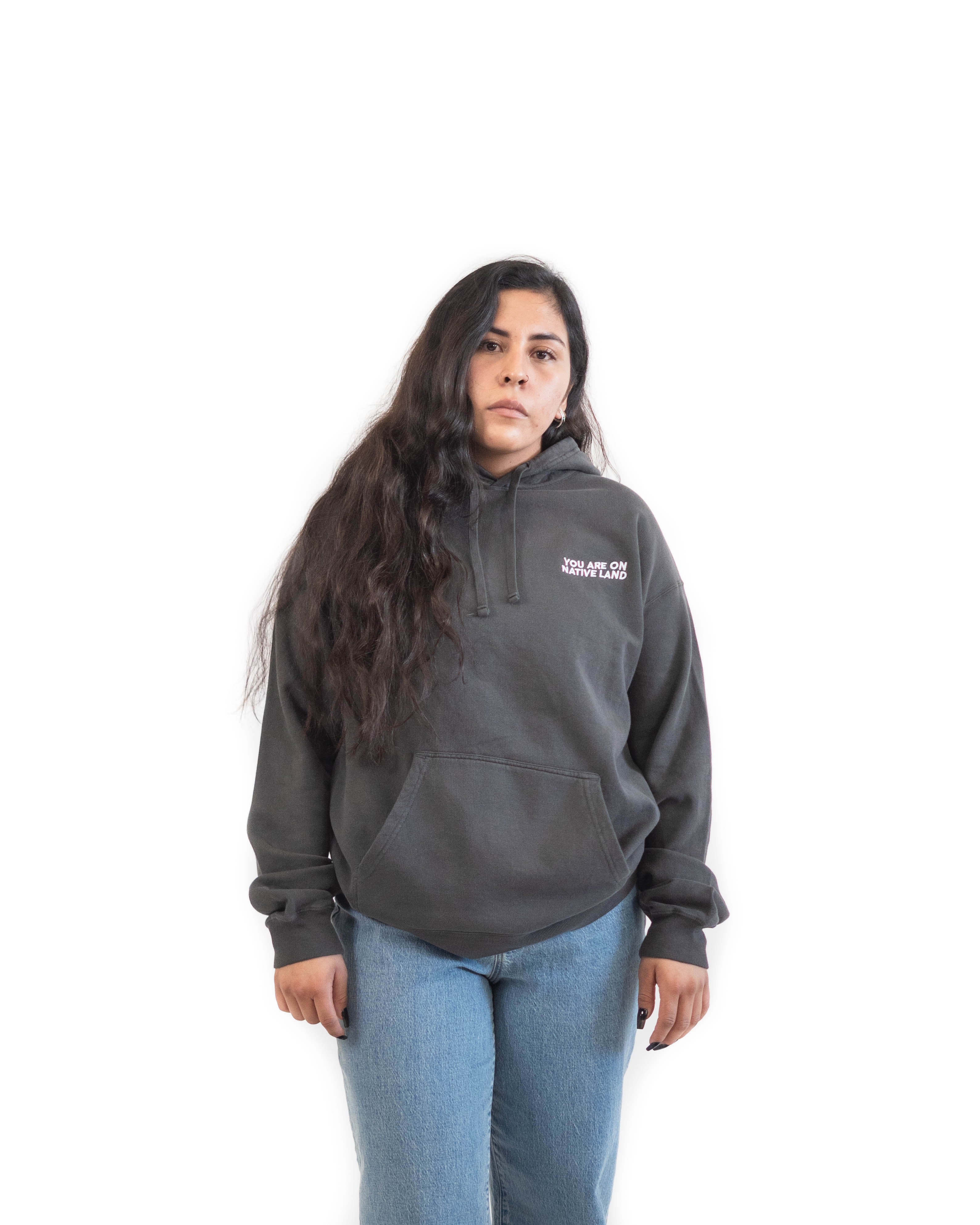 'YOU ARE ON NATIVE LAND' HOODIE - VINTAGE BLACK