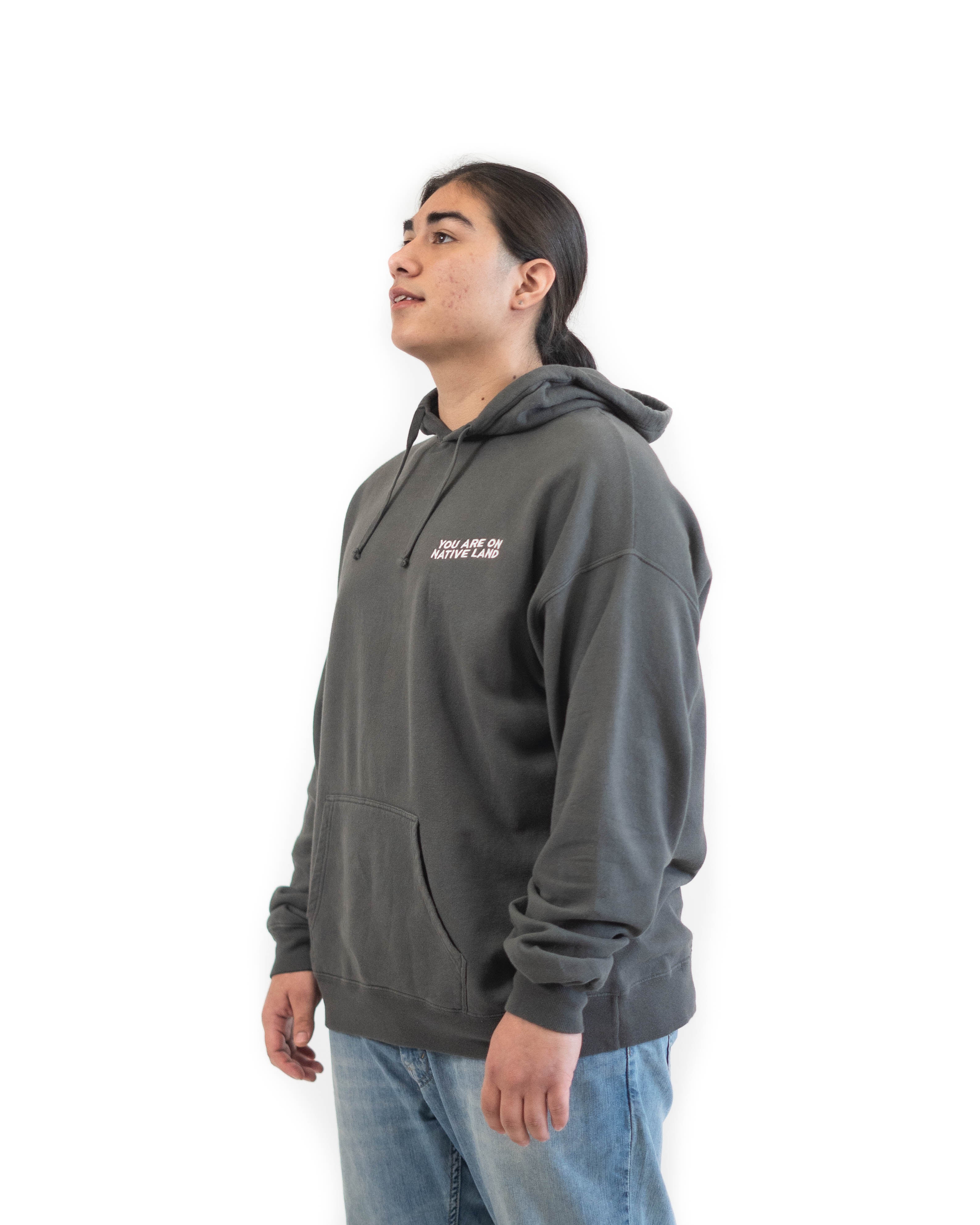 'YOU ARE ON NATIVE LAND' HOODIE - VINTAGE BLACK