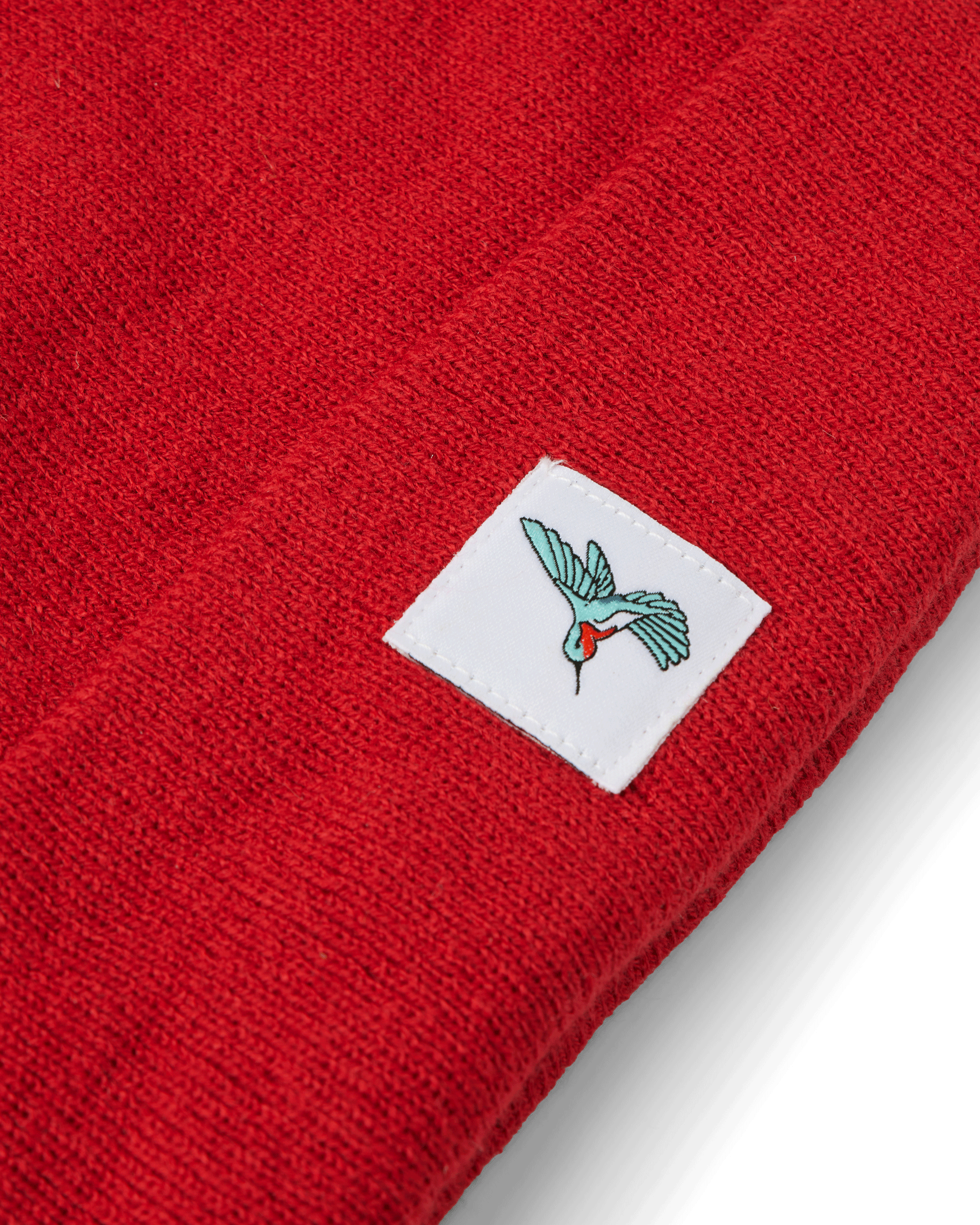 KNIT CUFFED BEANIE - HUMMINGBIRD PATCH