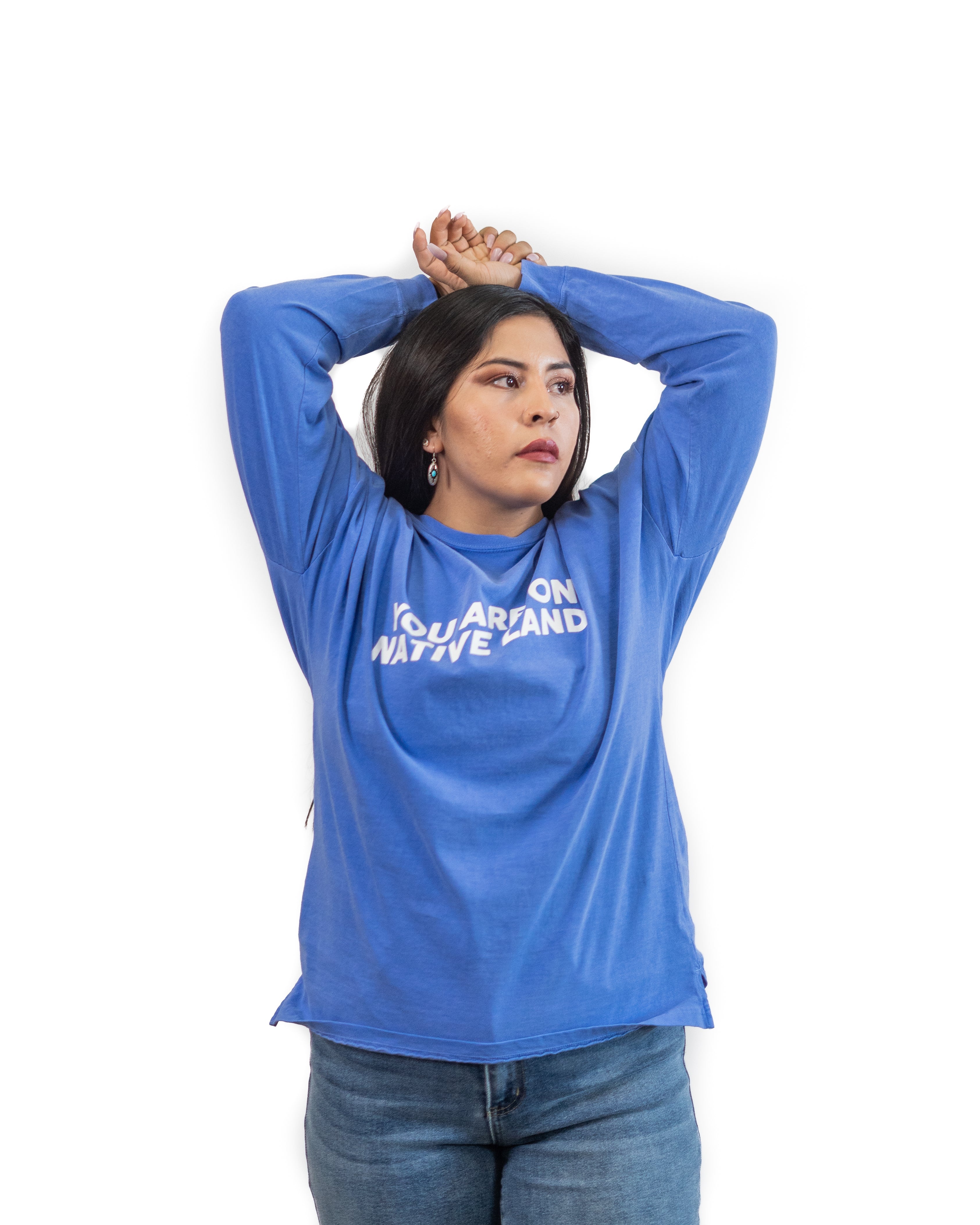 'YOU ARE ON NATIVE LAND' DROP SHOULDER LONG SLEEVE - INDIGO