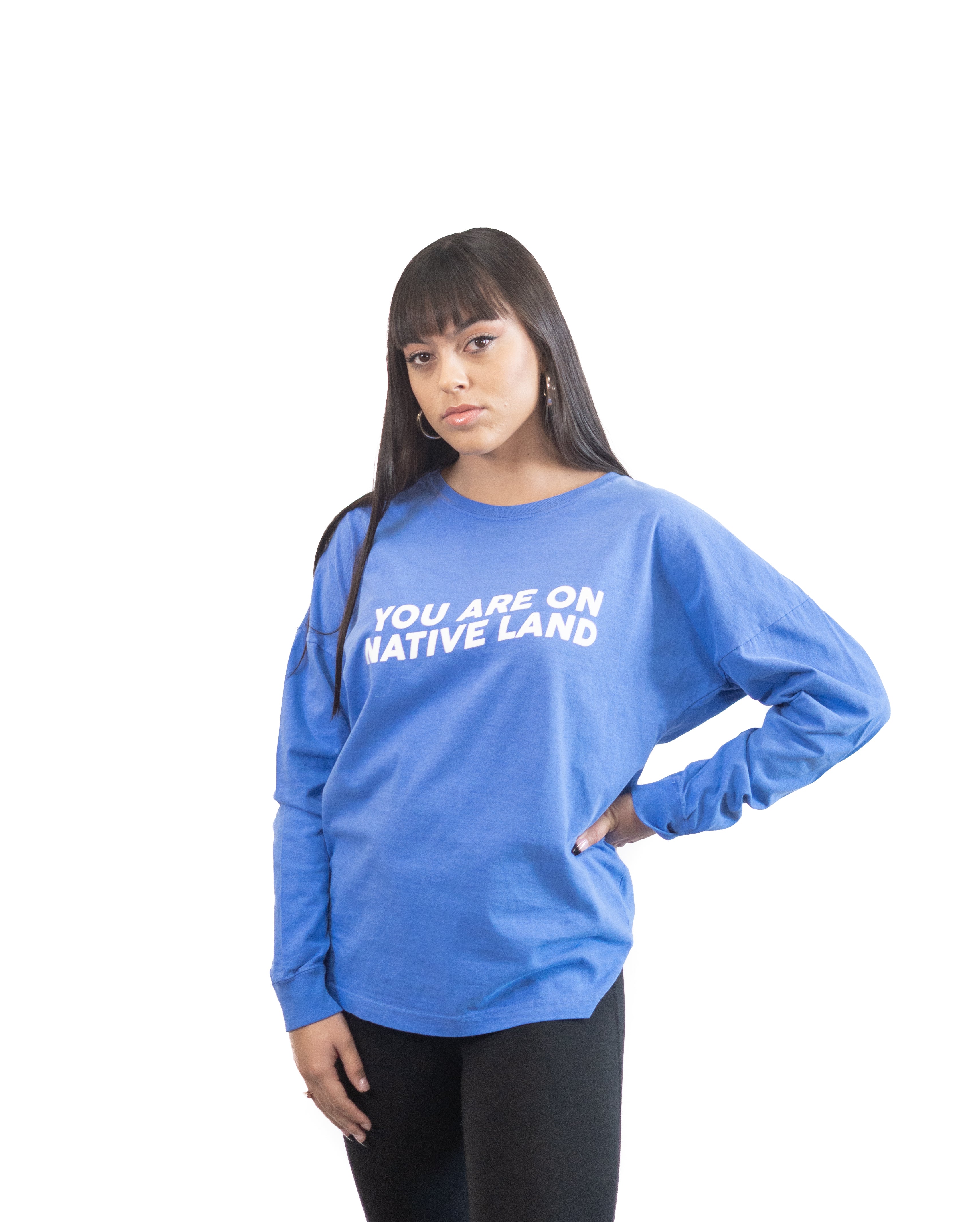 'YOU ARE ON NATIVE LAND' DROP SHOULDER LONG SLEEVE - INDIGO