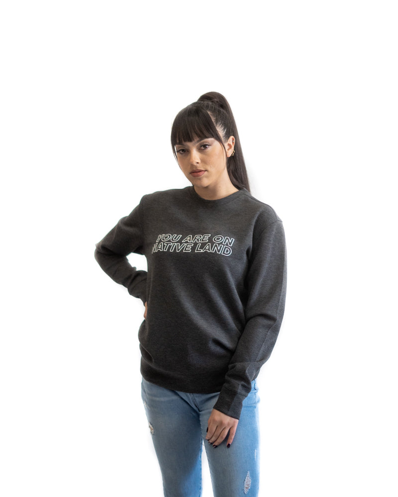 ‘YOU ARE ON NATIVE LAND’ PREMIUM CREWNECK - STONE