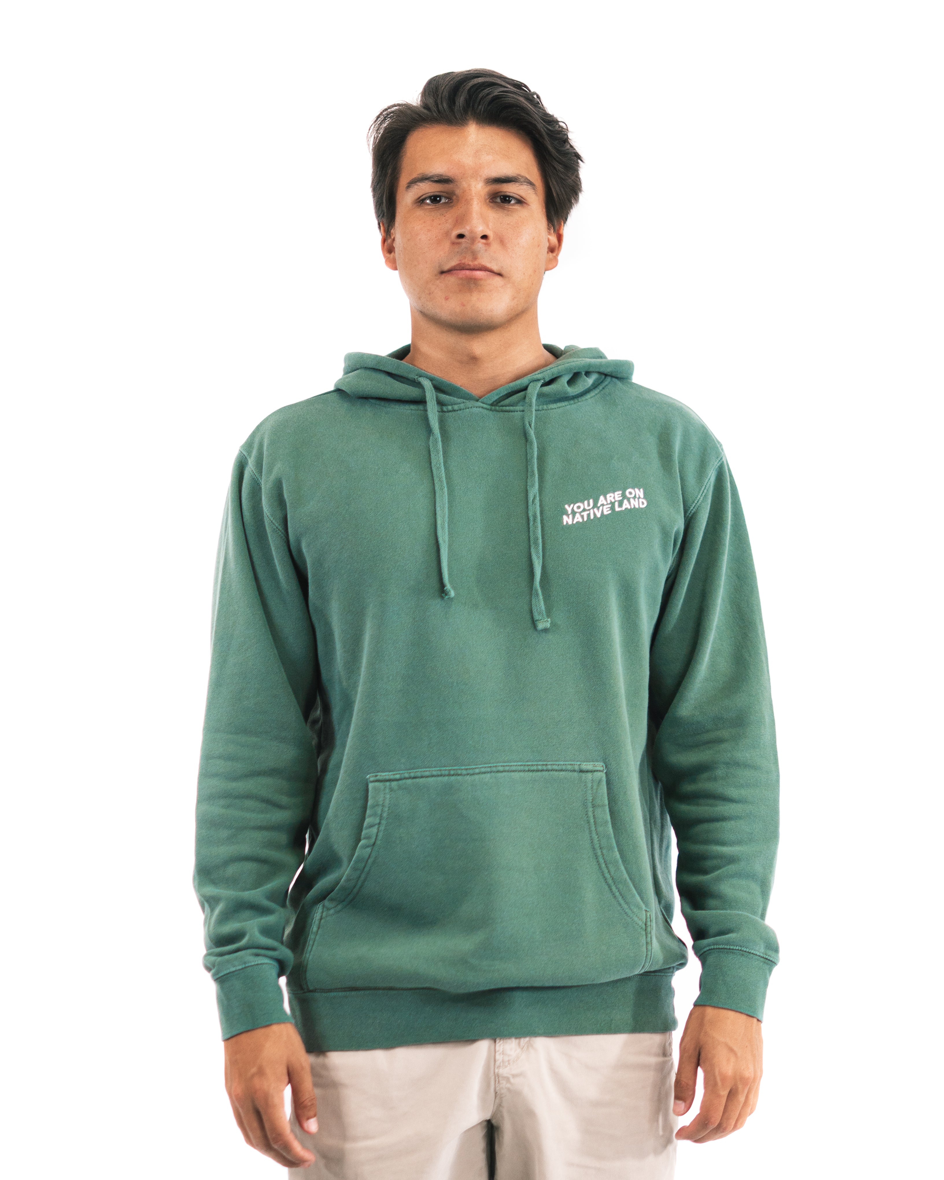 'YOU ARE ON NATIVE LAND' HOODIE - ALPINE GREEN