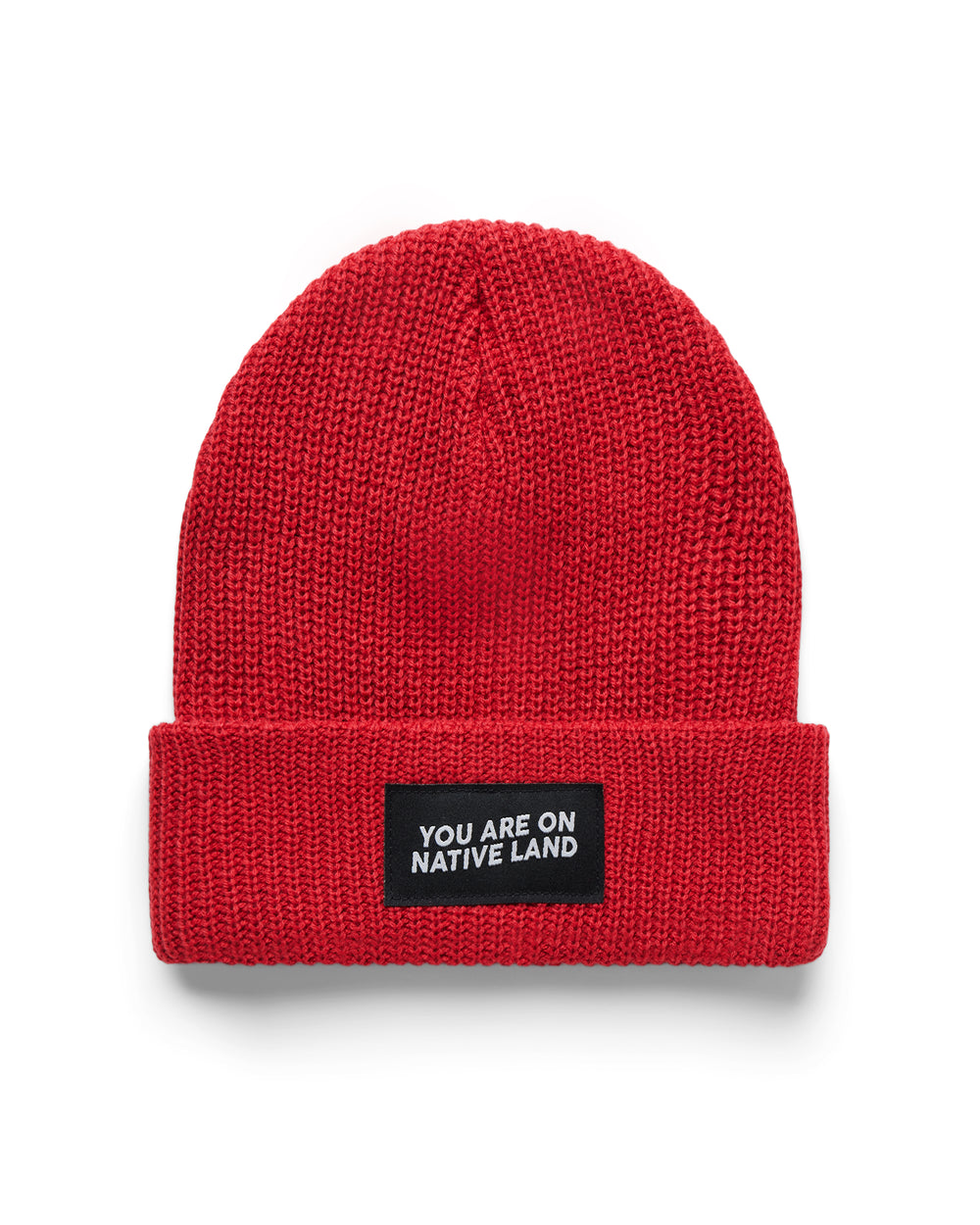 'YOU ARE ON NATIVE LAND' RIBBED BEANIE - ARTISANAL RED
