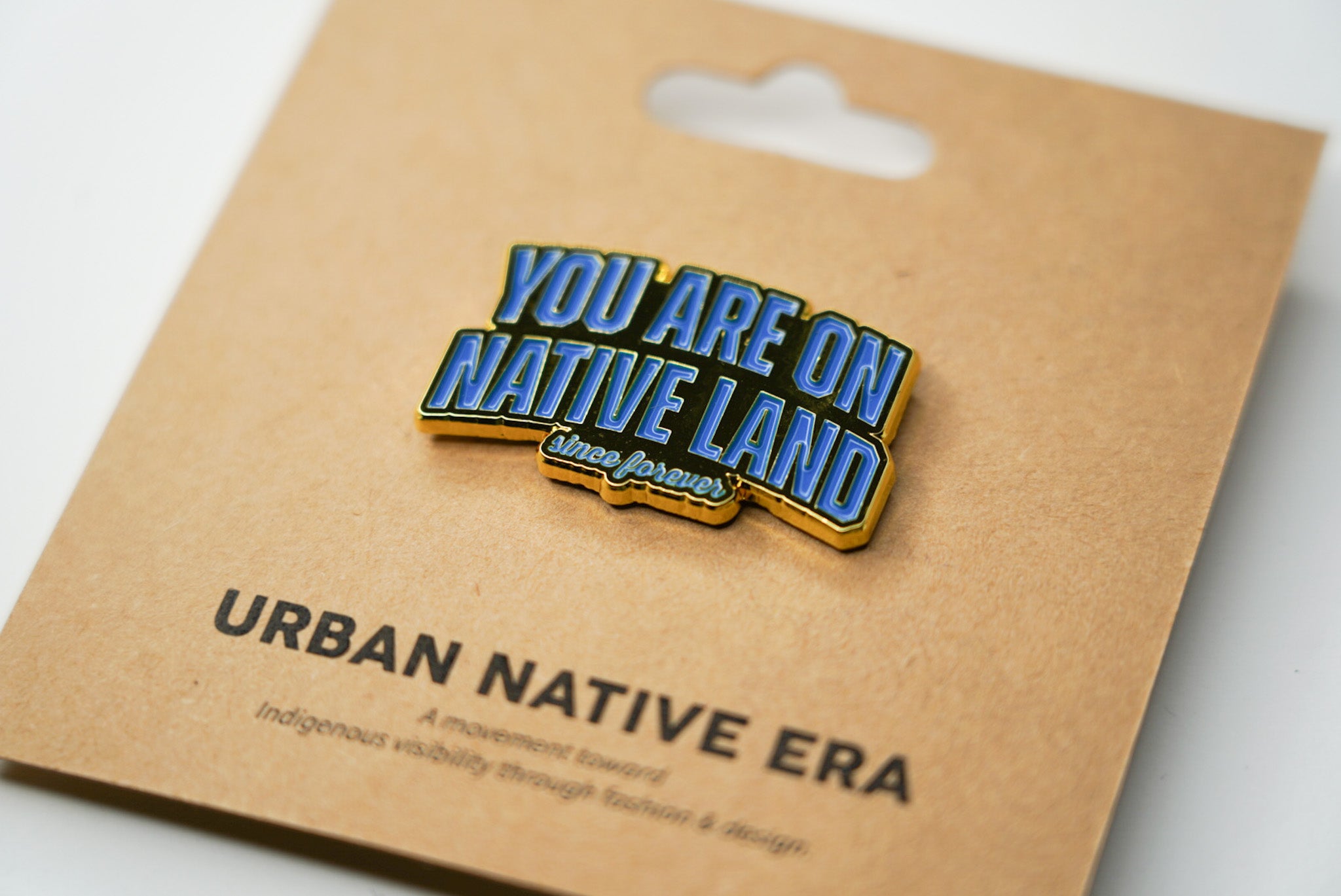 YOU ARE ON NATIVE LAND SINCE FOREVER PIN - BLUE & GOLD