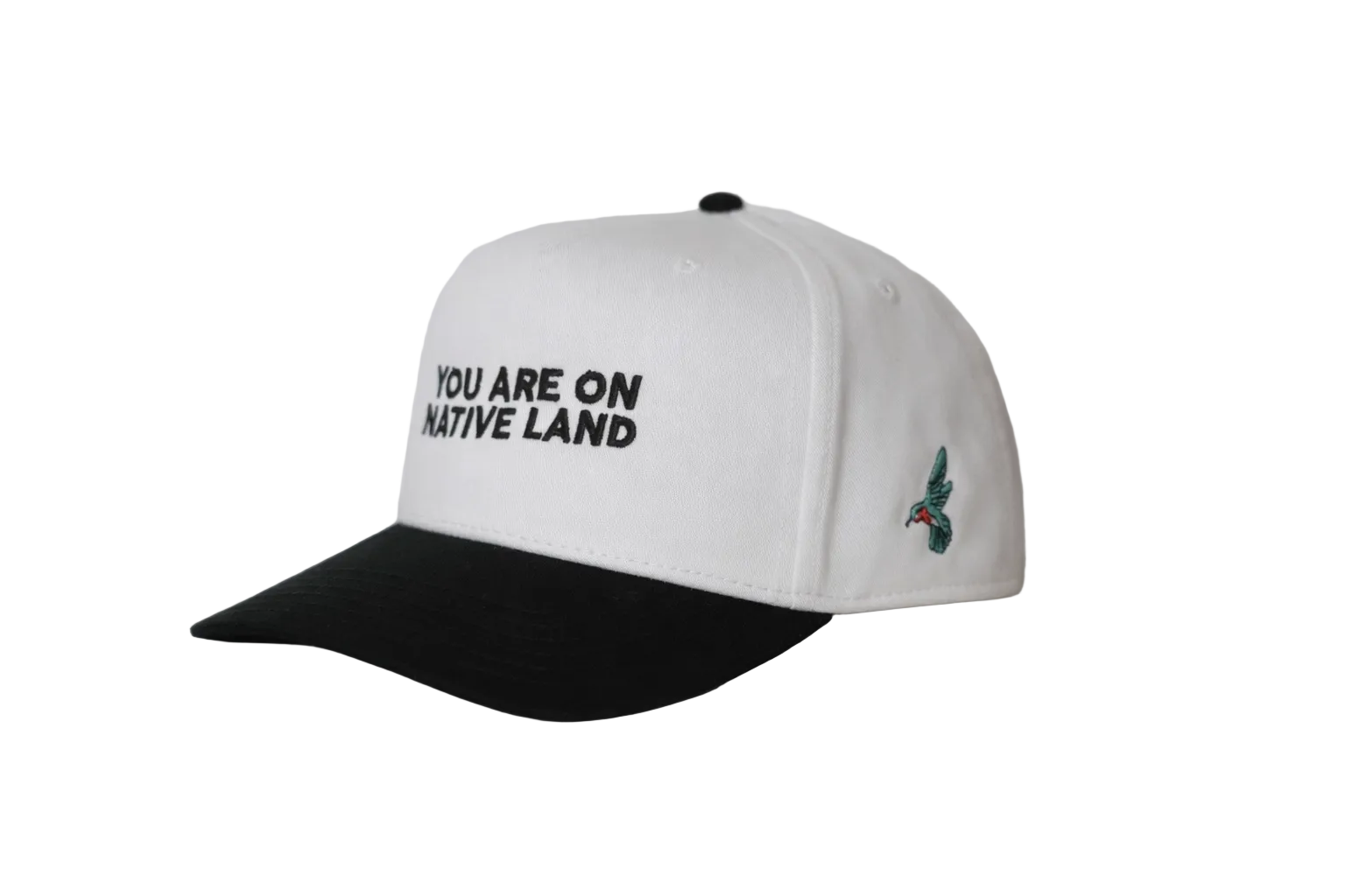 YOU ARE ON NATIVE LAND MID-PROFILE CAP  — WHITE & BLACK