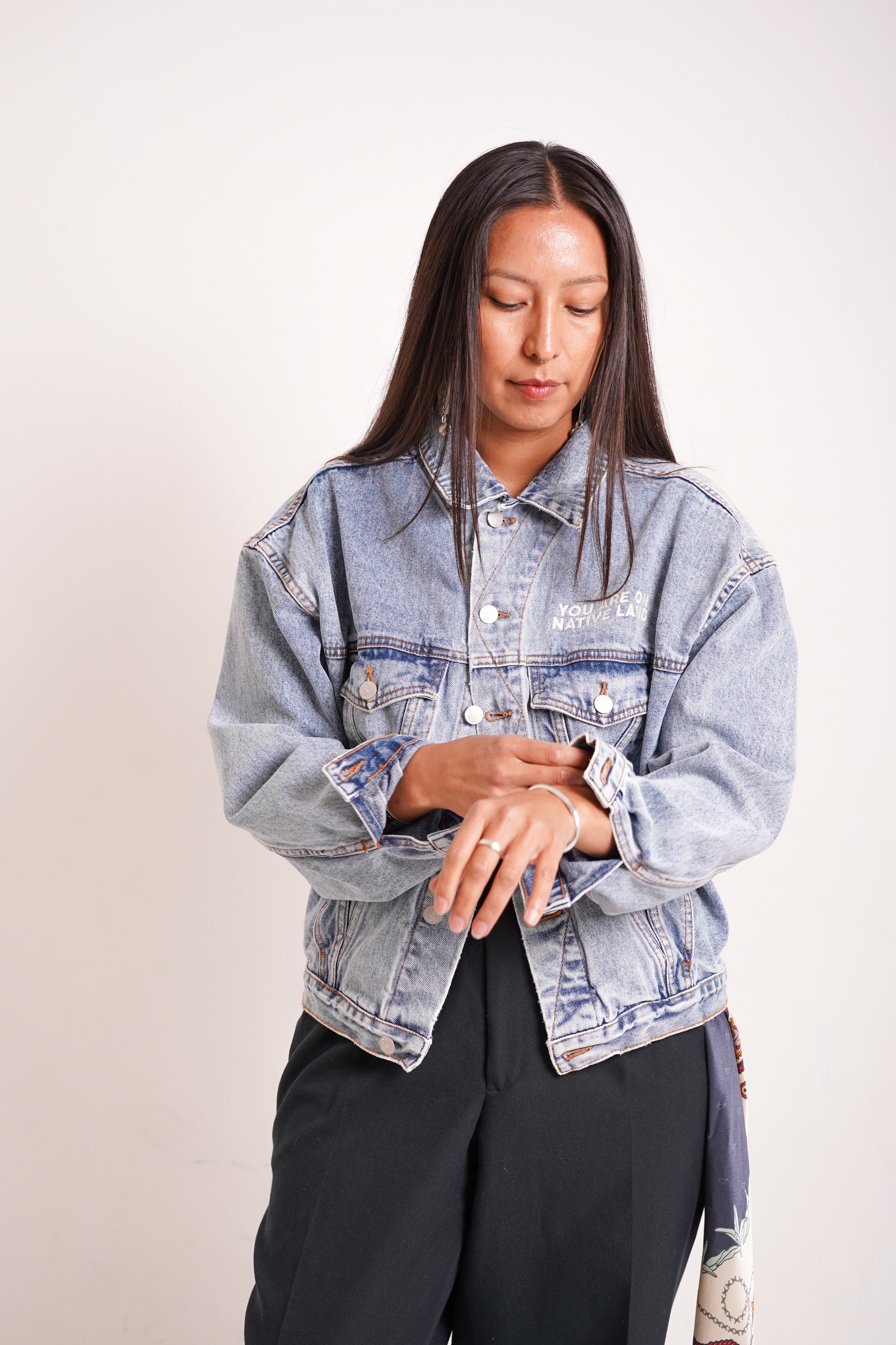 You Are On Native Land Vintage Wash Denim Jacket
