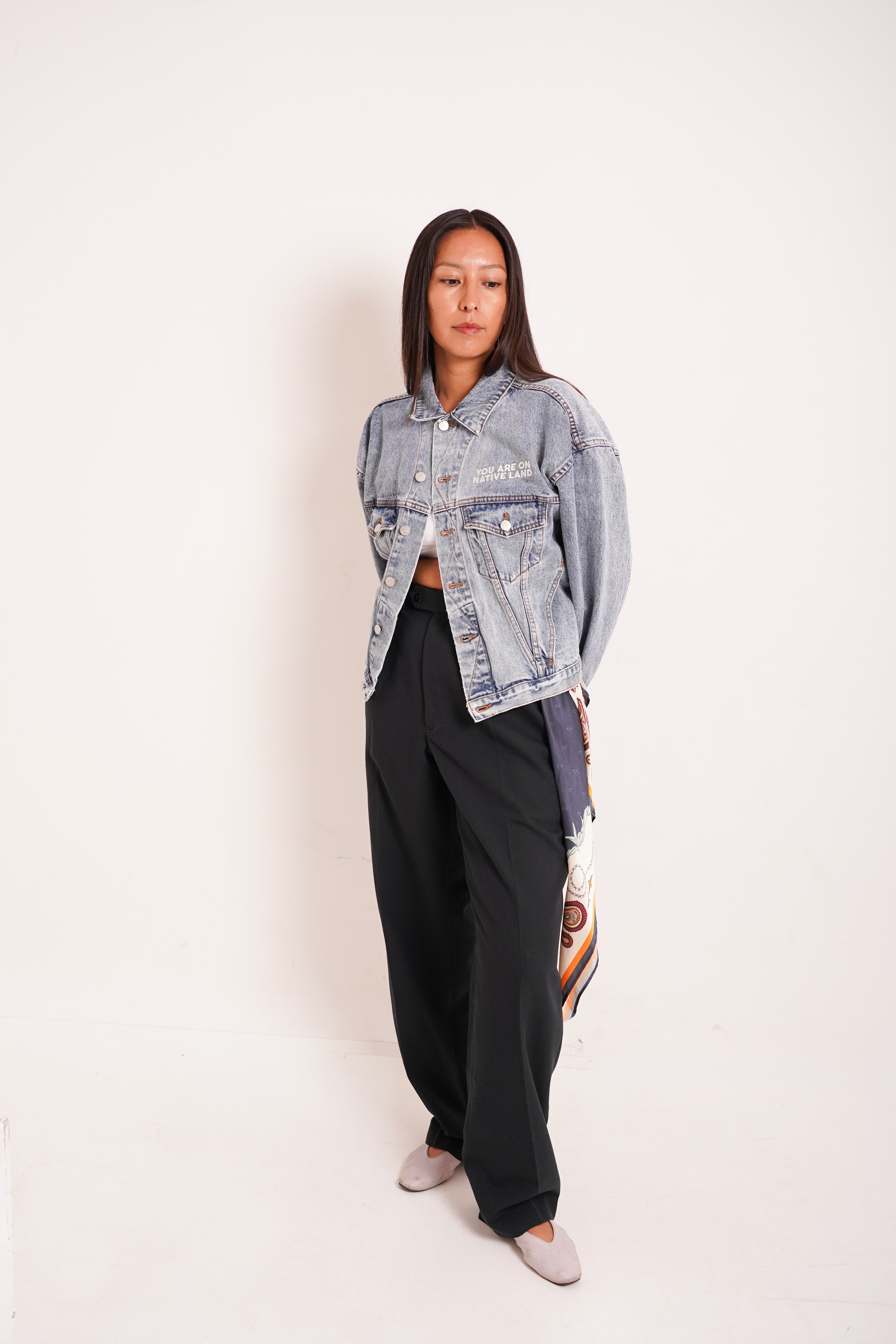You Are On Native Land Vintage Wash Denim Jacket