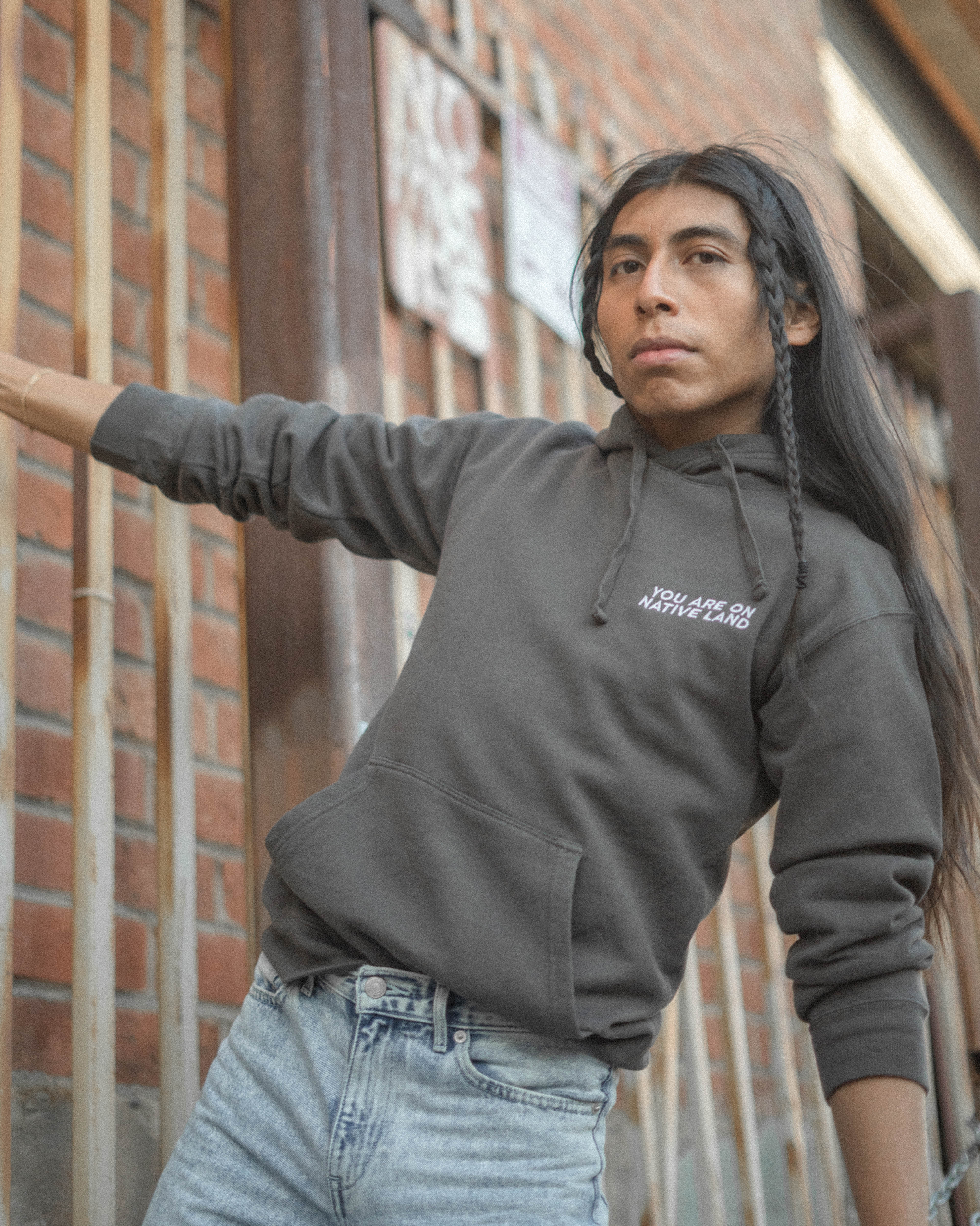 'YOU ARE ON NATIVE LAND' HOODIE - VINTAGE BLACK