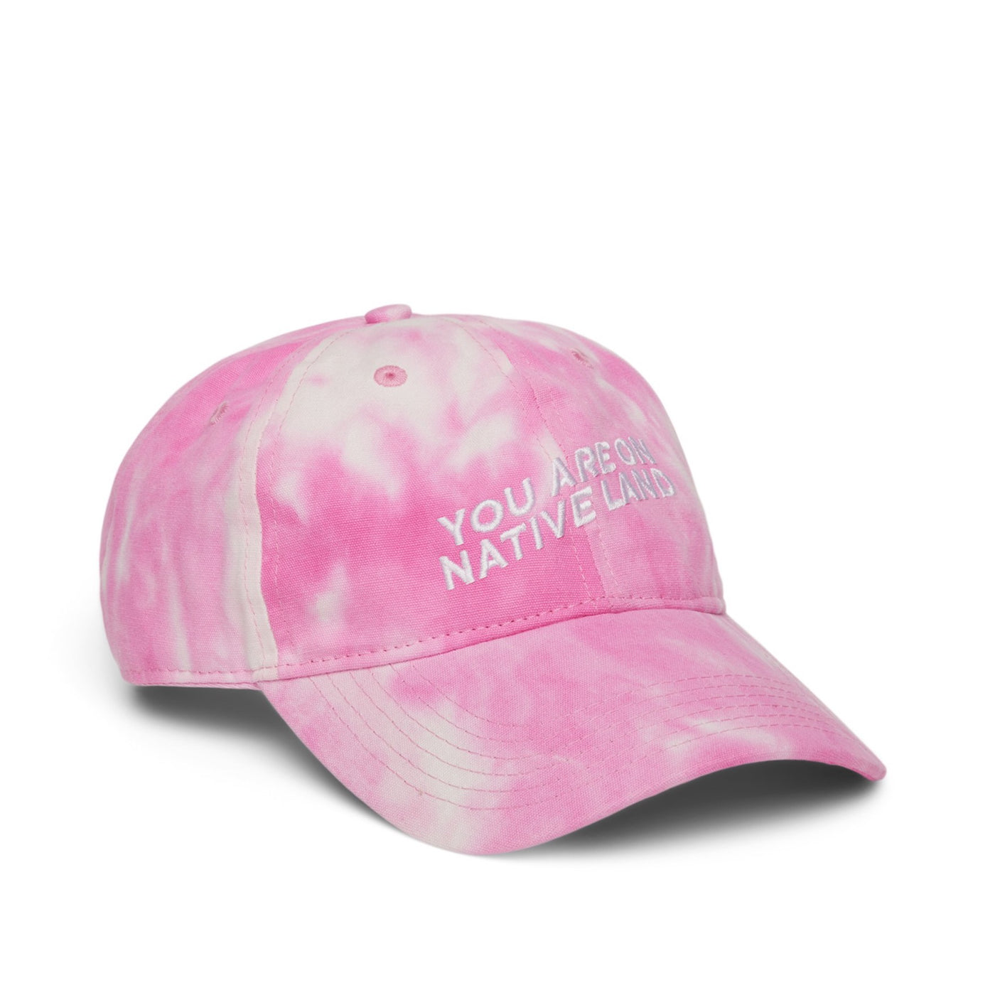 'YOU ARE ON NATIVE LAND' DAD CAP - PINK TIE DYE