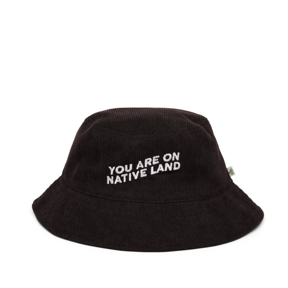 'YOU ARE ON NATIVE LAND' CORDUROY BUCKET HAT - BLACK