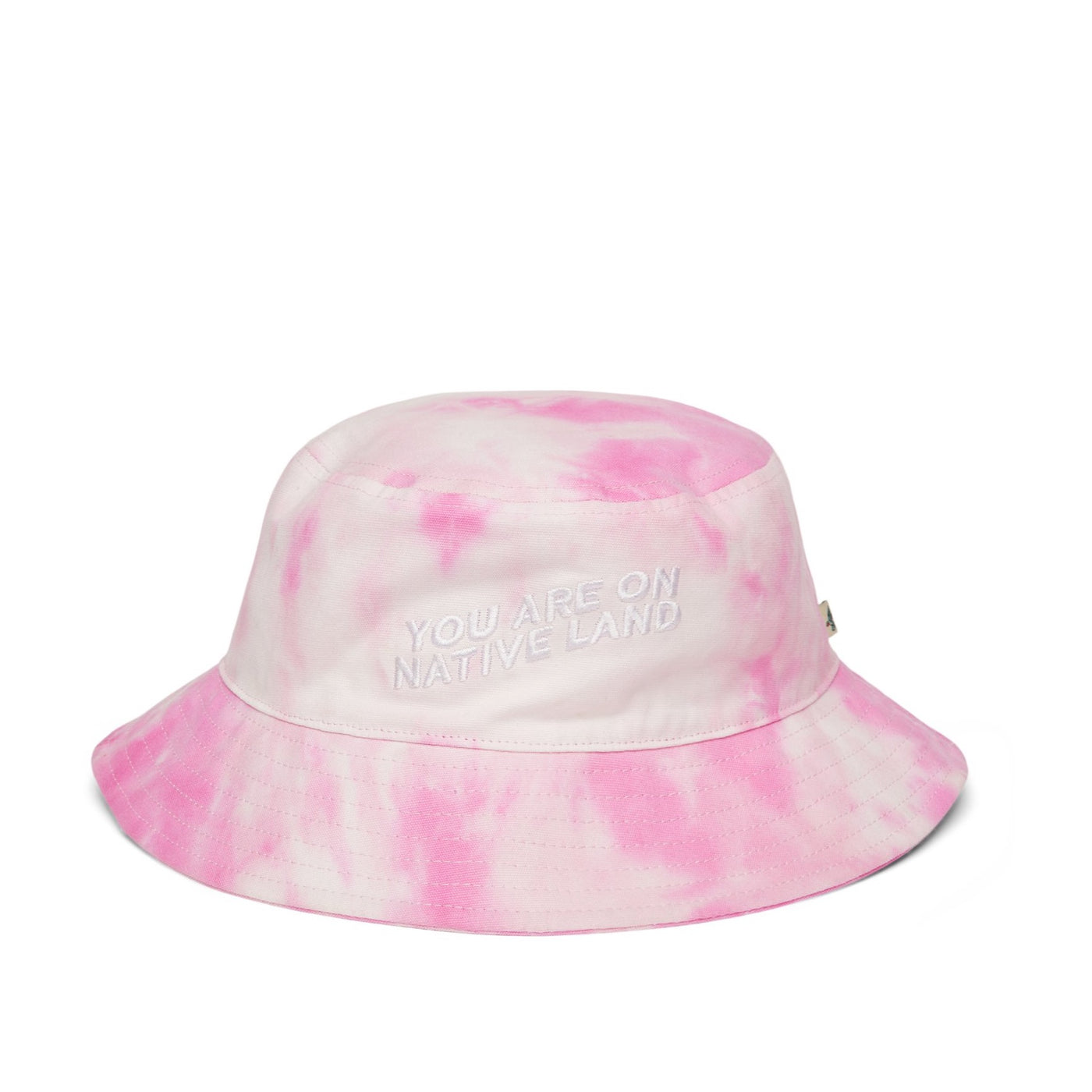 'YOU ARE ON NATIVE LAND'  BUCKET HAT - PINK TIE DYE