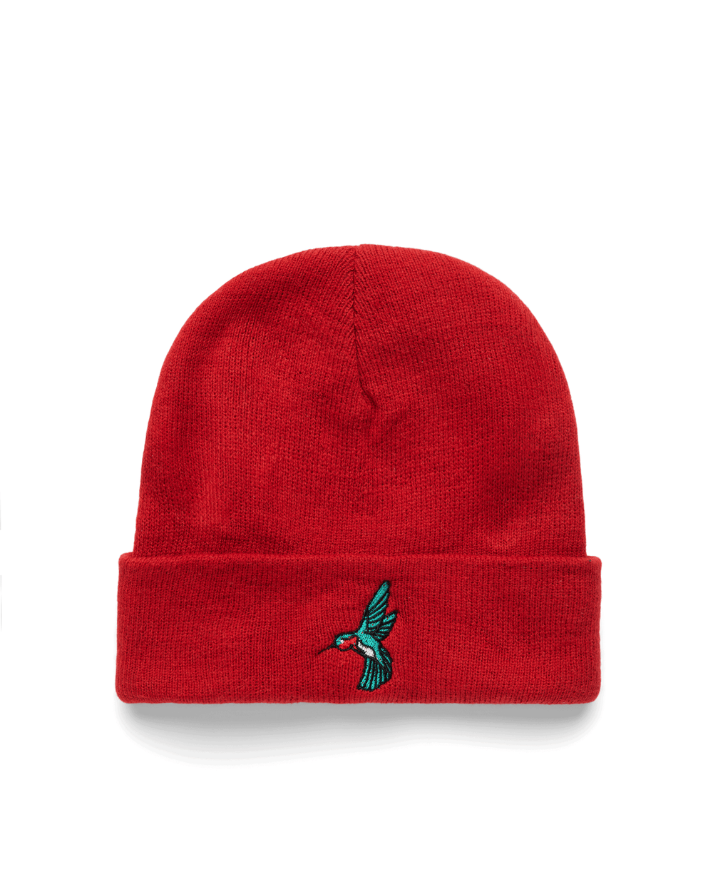 KNIT CUFFED BEANIE | HUMMINGBIRD EMBROIDERED | ARTISANAL RED