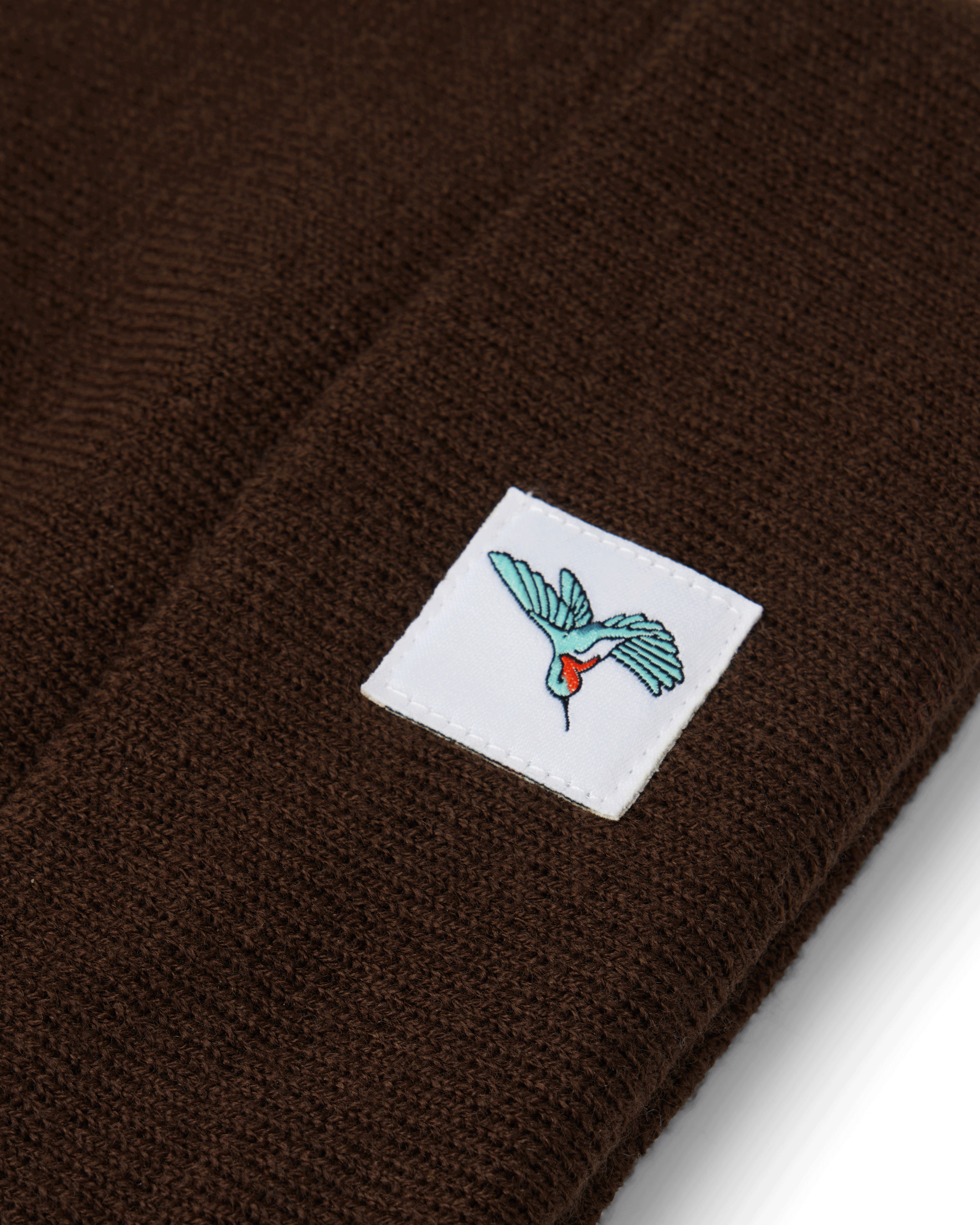 KNIT CUFFED BEANIE - HUMMINGBIRD PATCH