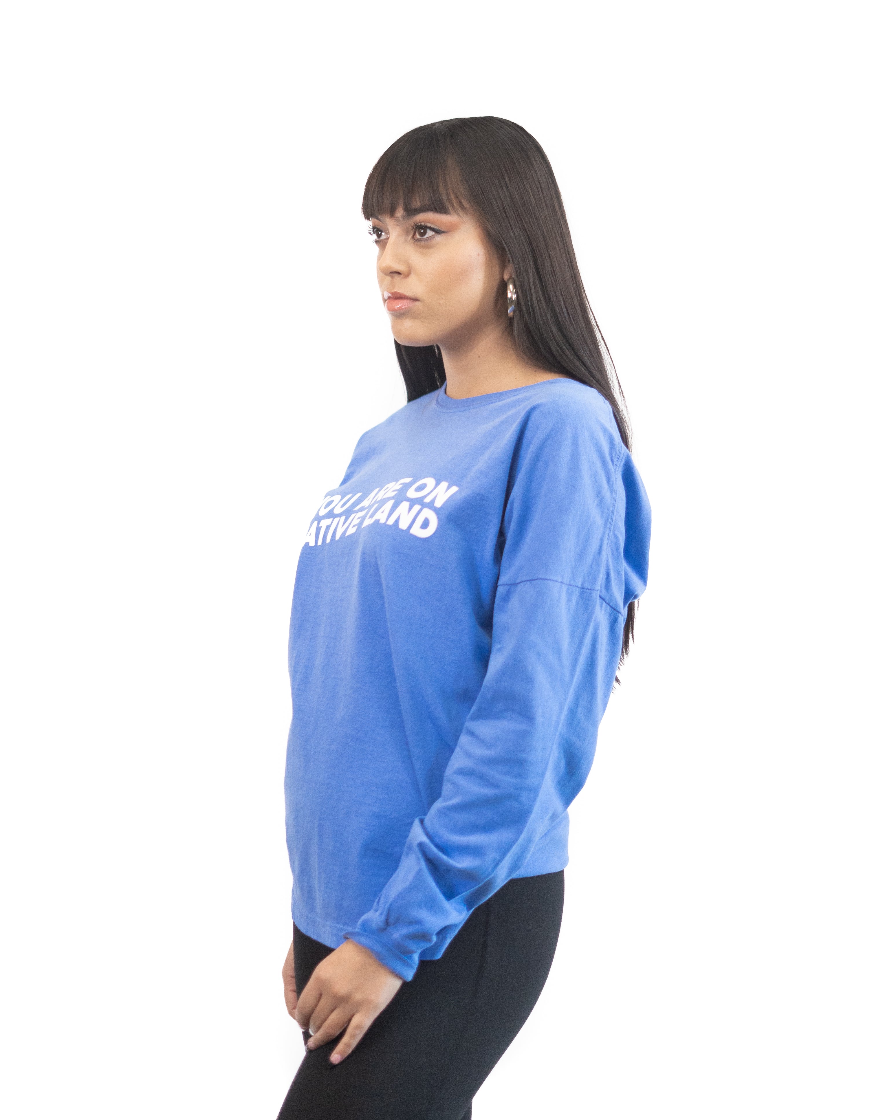 'YOU ARE ON NATIVE LAND' DROP SHOULDER LONG SLEEVE - INDIGO