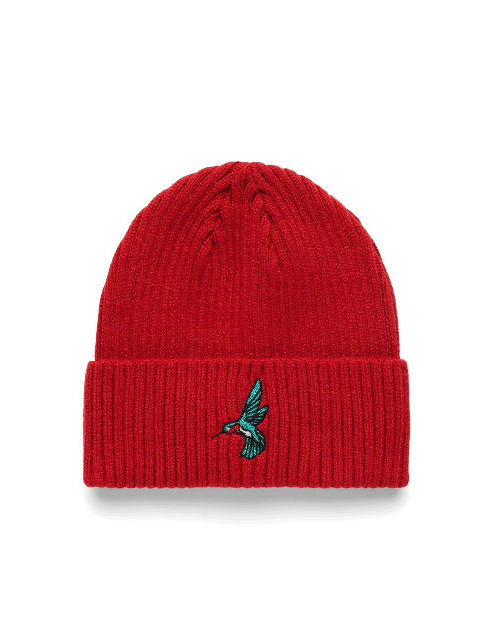 RIBBED BEANIE I HUMMINGBIRD EMBROIDERED | ARTISANAL RED