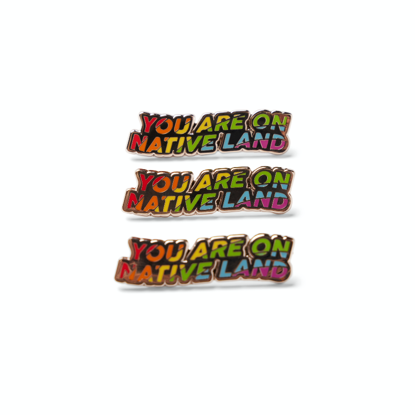 'YOU ARE ON NATIVE LAND' PRIDE PIN - RAINBOW