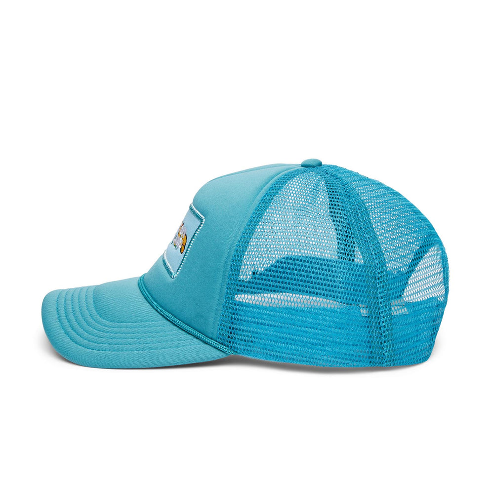 'YOU ARE ON NATIVE LAND' TRUCKER - TURQUOISE TONIC POPPY