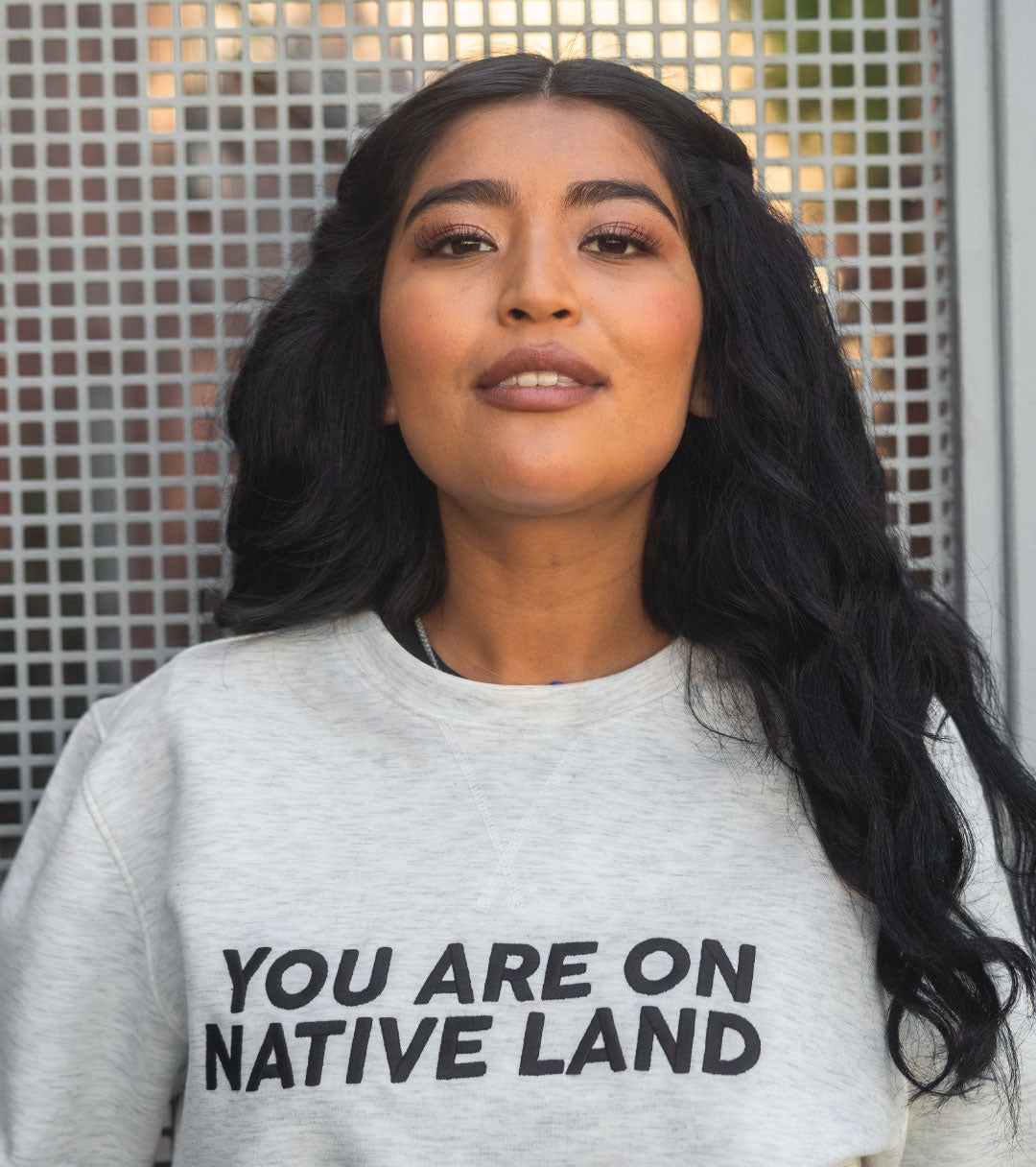 ‘YOU ARE ON NATIVE LAND’ PREMIUM CREWNECK - HEATHER