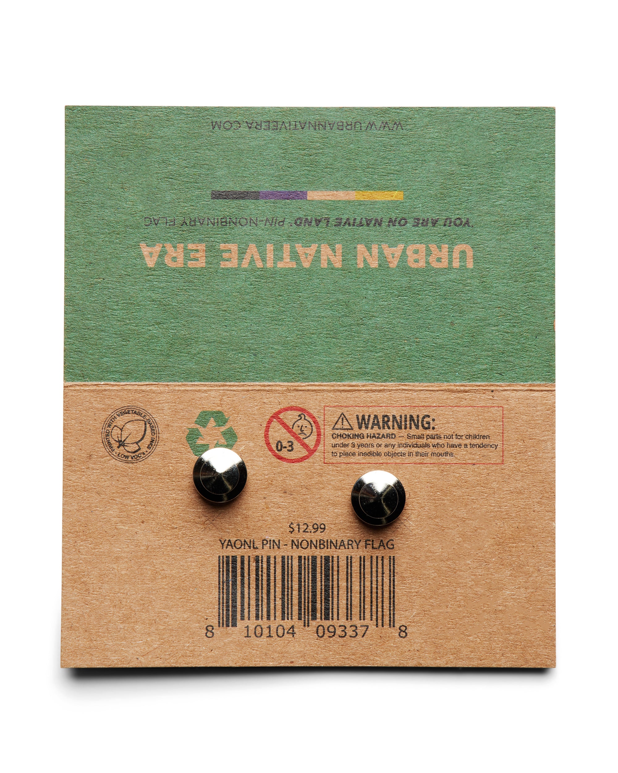 'YOU ARE ON NATIVE LAND' PRIDE PIN - NONBINARY FLAG