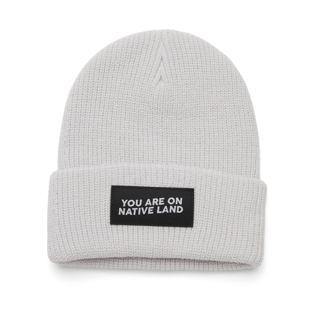 'YOU ARE ON NATIVE LAND' RIBBED BEANIE - GREY