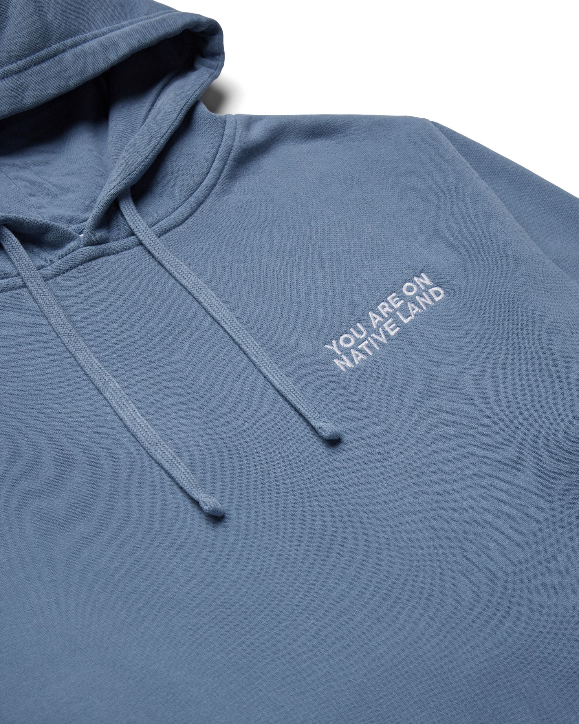 'YOU ARE ON NATIVE LAND' HOODIE - SLATE BLUE